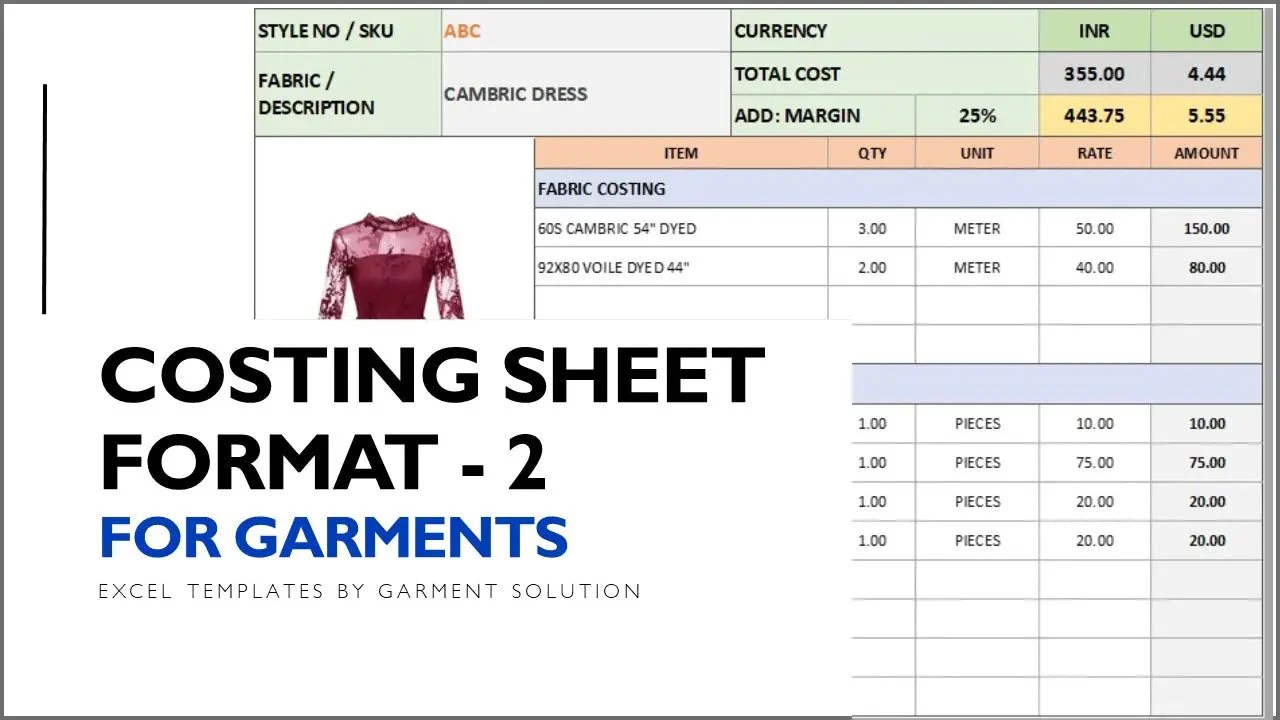 Garment Costing Excel Template (Format 2) Costing in Garment Indust