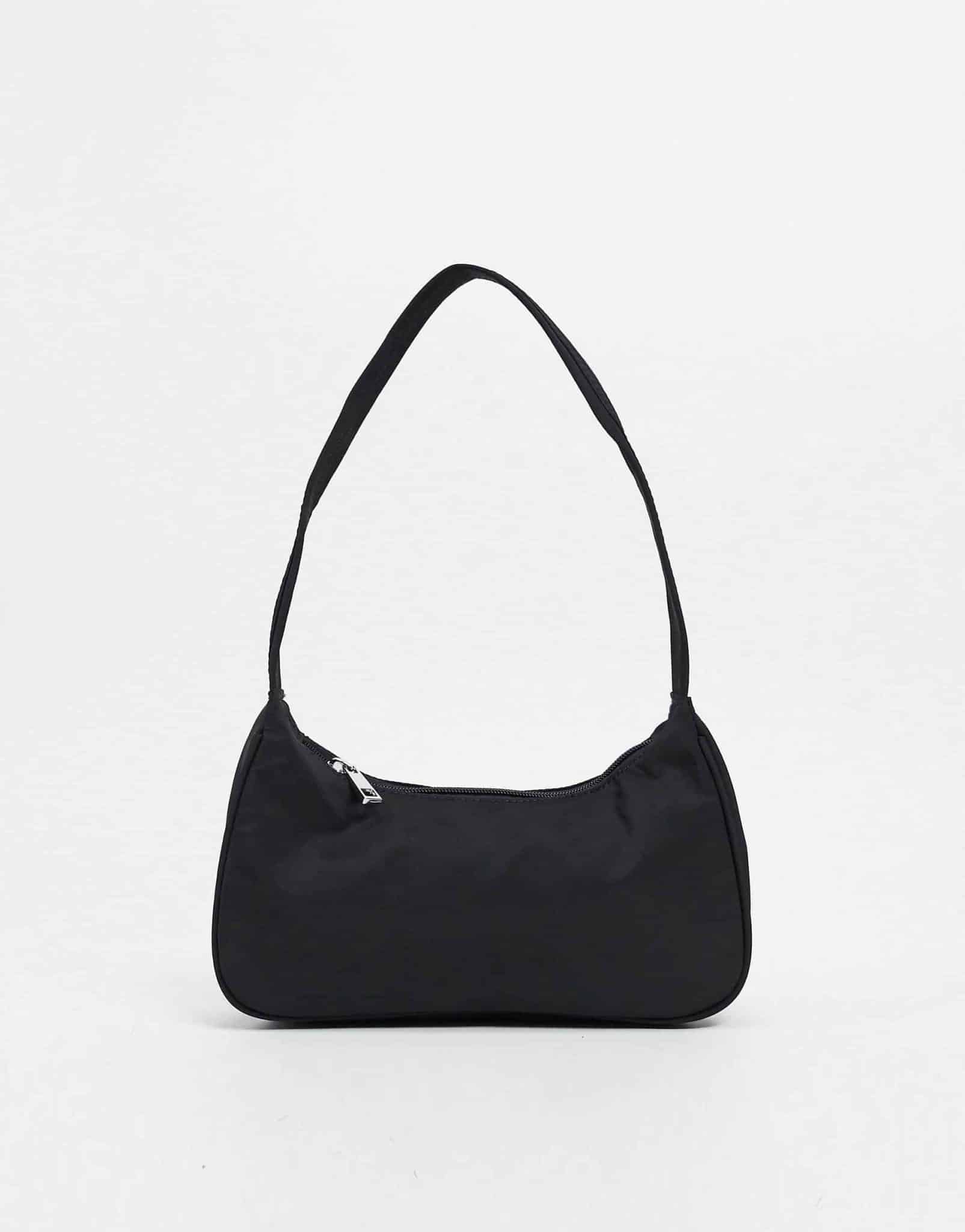Nylon Curved 90s Shoulder Bag in Black