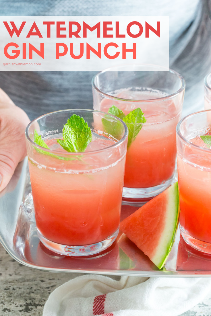 Watermelon Gin Punch Garnish with Lemon