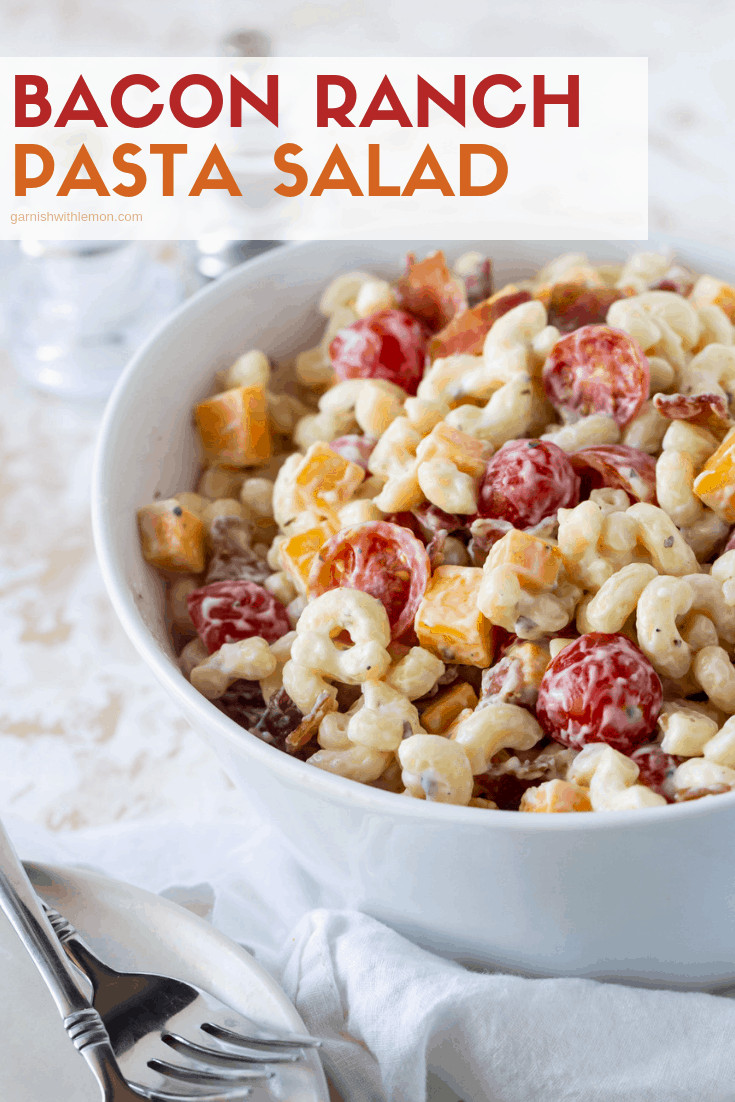 Bacon Ranch Pasta Salad Garnish with Lemon