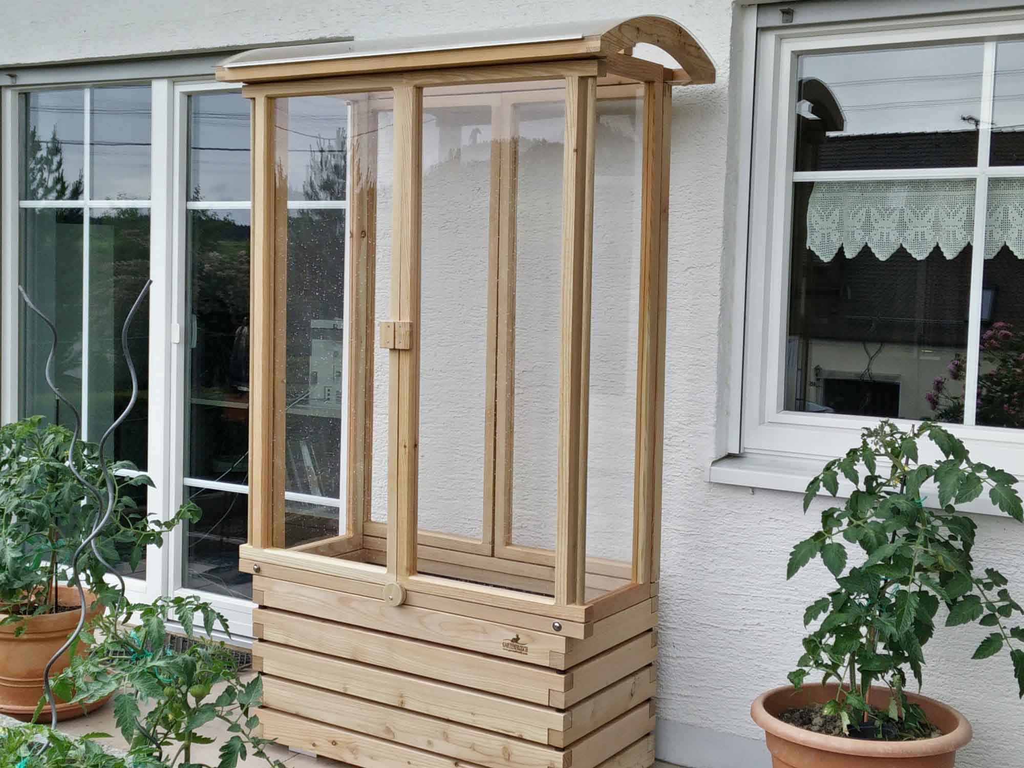 Tomatenhaus auf Pflanzkasten für Balkon und Terrasse, 100cm Länge