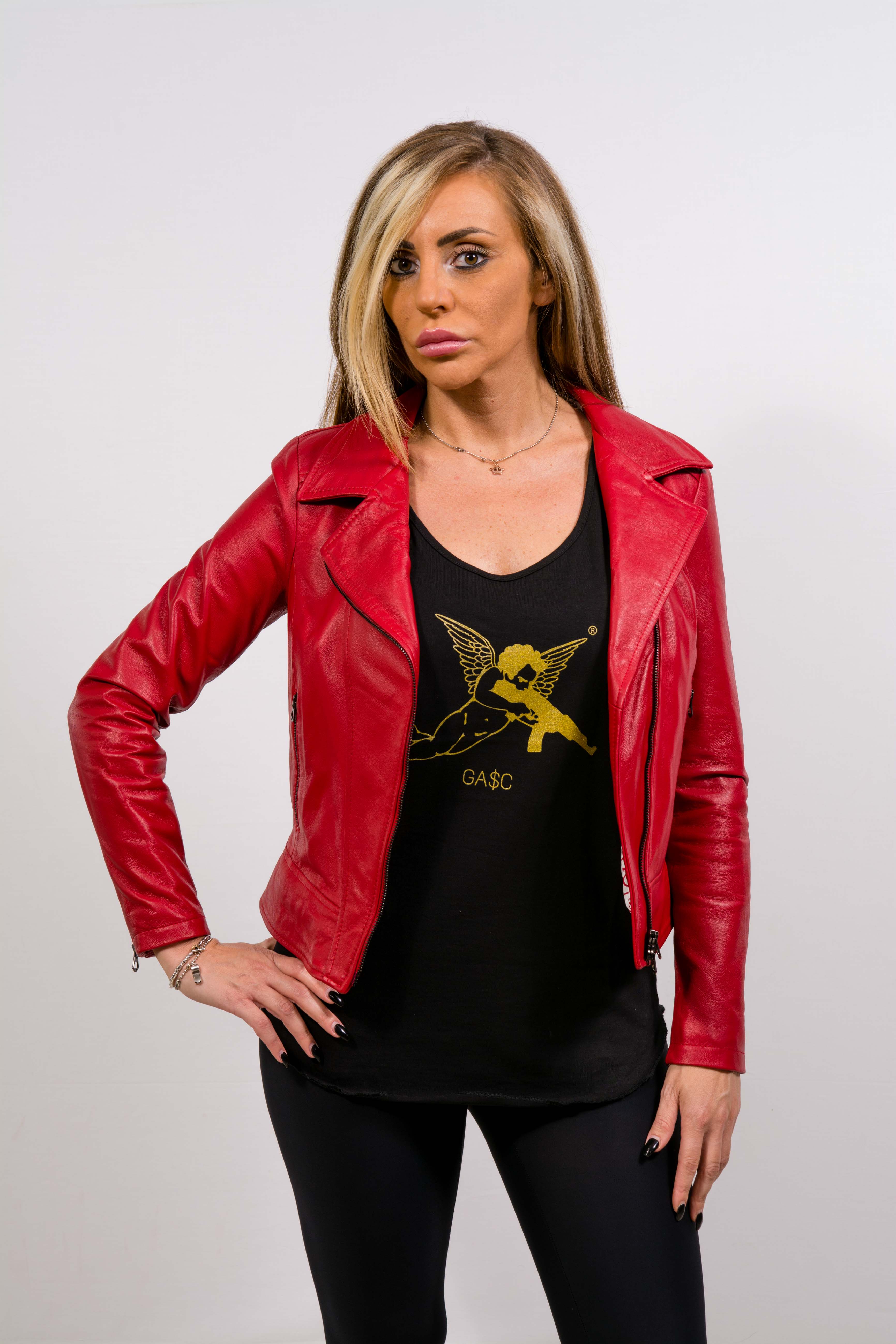 CHIODO IN PELLE DONNA ROSSO MOD. NEVADA GASC Couture