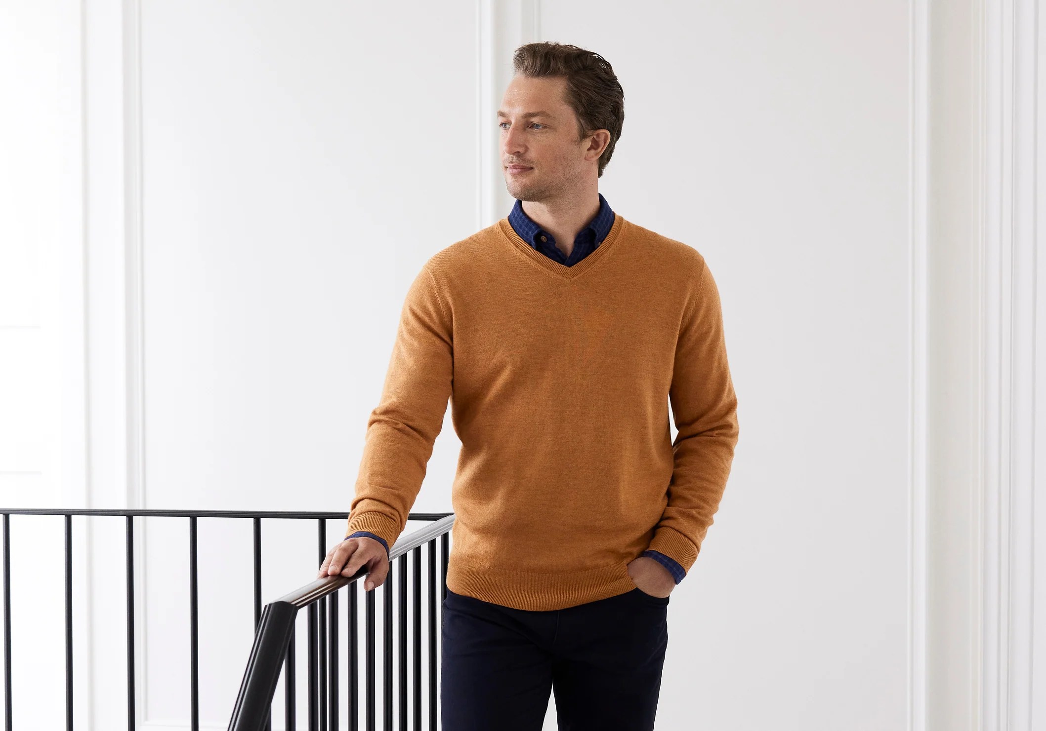 V Neck Sweater With Collared Shirt