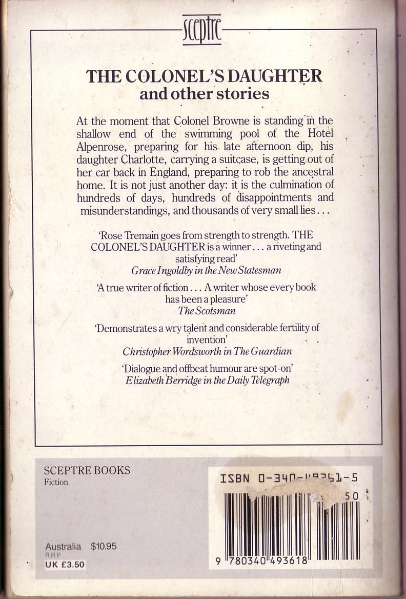 Rose Tremain THE COLONEL'S DAUGHTER and other stories book cover scans