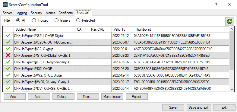 2023 List Of Trusted Certificates About The Trust List | Ifix 6.0 Documentation | Ge Digital