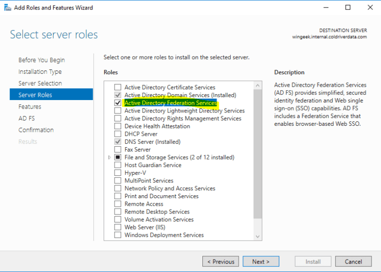 Configure Active Directory Federation Services for SSO.