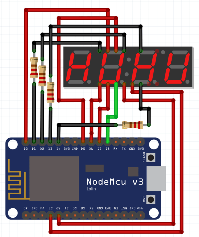 ESP8266 NodeMCU Controling 4×7 Segment MultiDigit Display 5641AH
