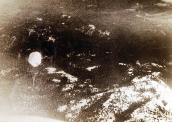  Japanese balloon, Fu-Go, left center, in flight prior to landing at an unknown location