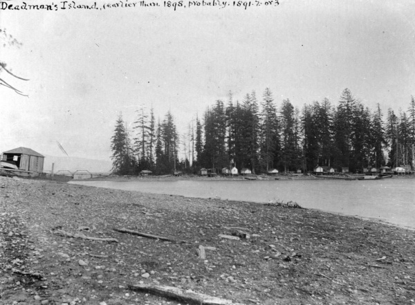 View of the squatters shacks on Deadman's Island