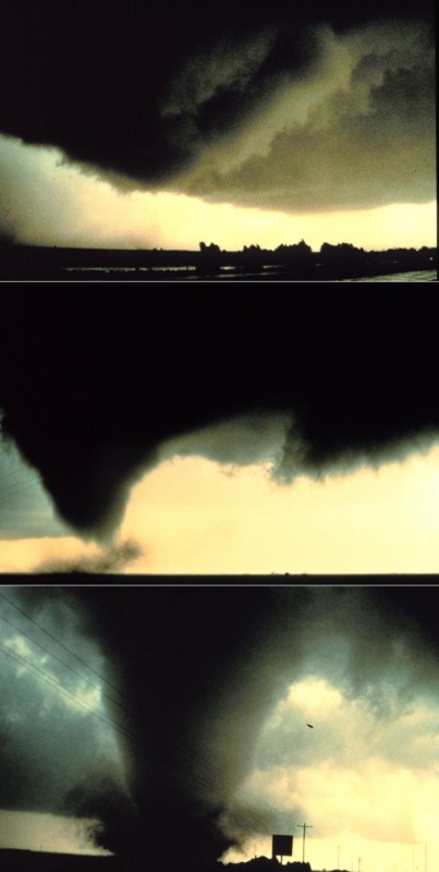 Sequence of three photographs was taken by a member of the VORTEX project outside of Dimmit, TX on June 2, 1995