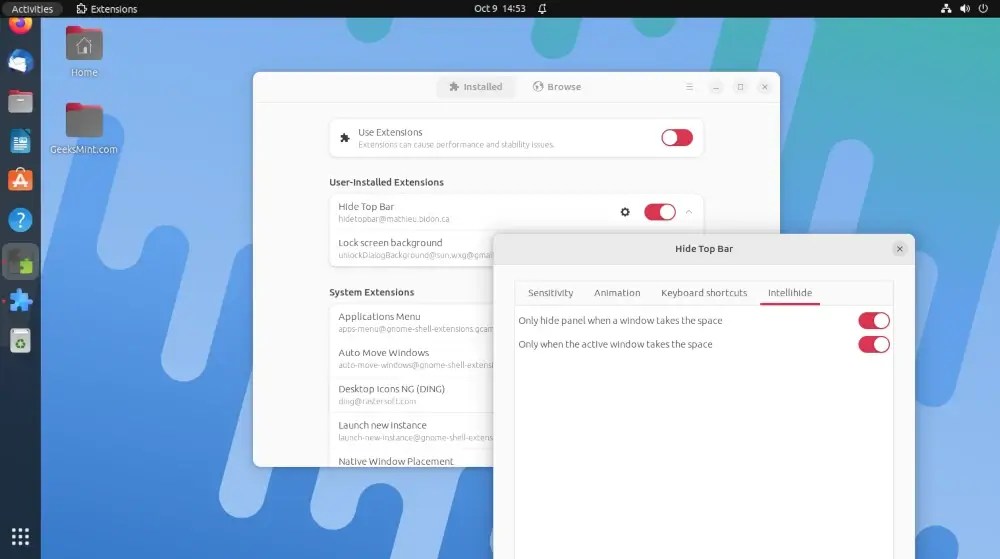 How to Hide Top Bar and Ubuntu Dock Panel in Ubuntu