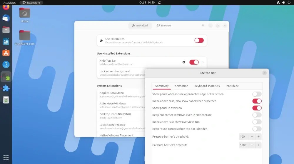 How to Hide Top Bar and Ubuntu Dock Panel in Ubuntu