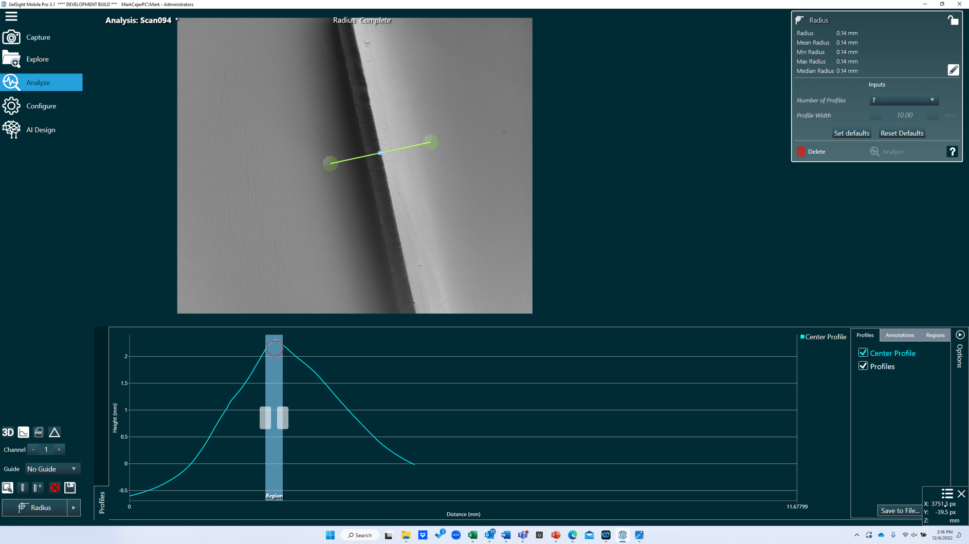 Radius of Curvature Measurement GelSight