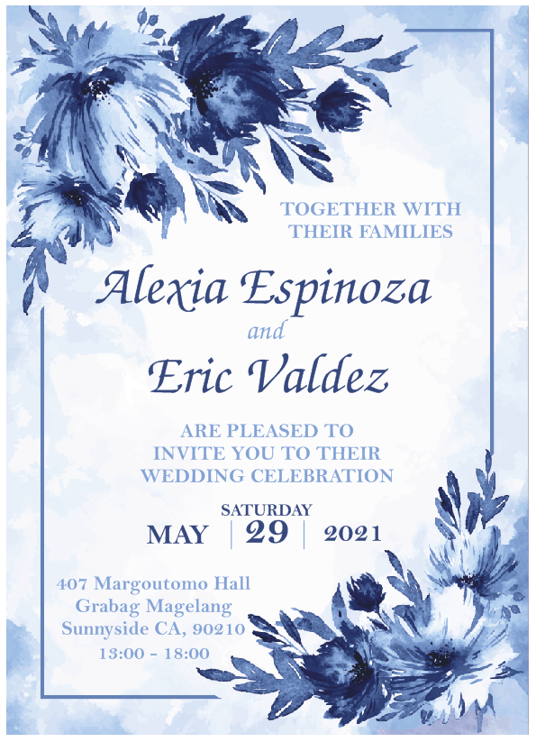 Blue & White Flower Elegant Metal Wedding Invitation Gem Awards