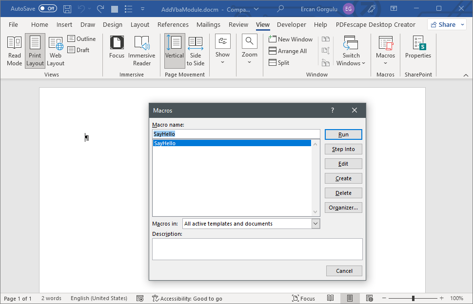 VBA Macros in Word documents using C and