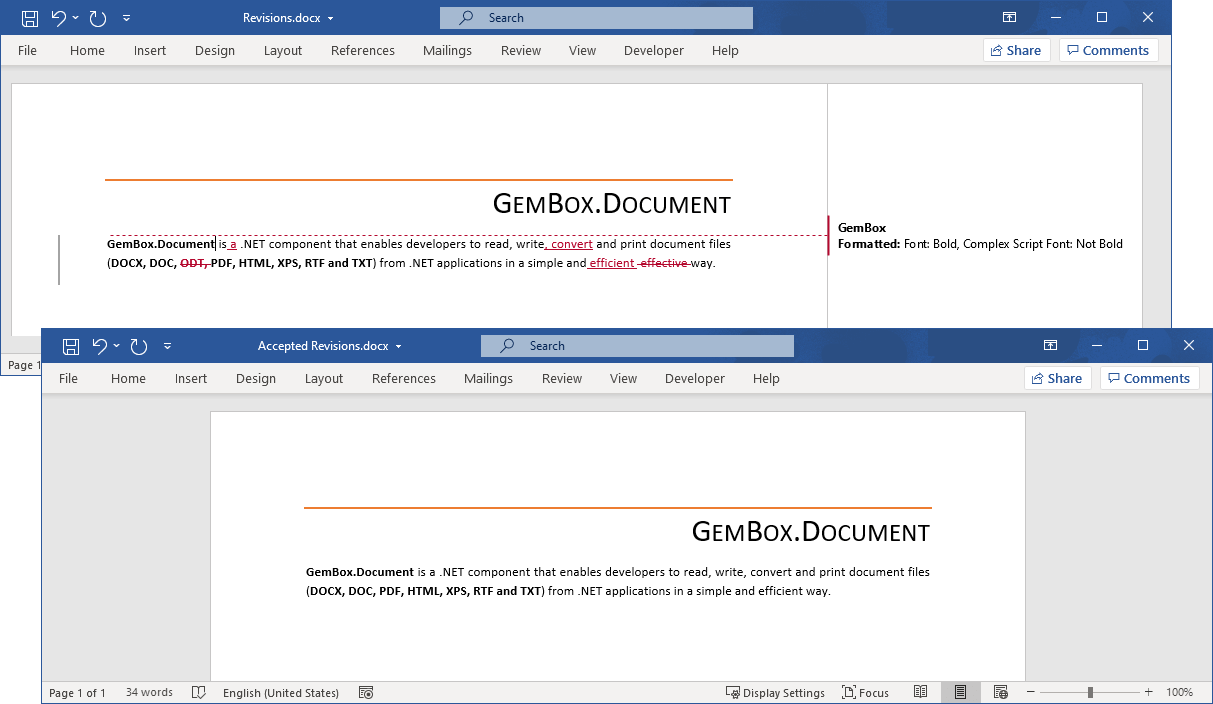 Track Changes GemBox.Document Example