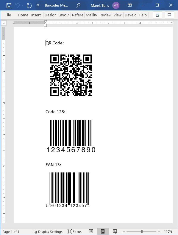 Merge Barcodes GemBox.Document Example