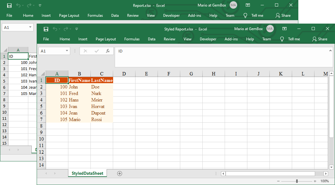Export Excel files from GridView control