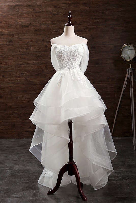 2017 Ivory High Low Wedding Dresses Tulle Ruffles Trendy High Low Beach