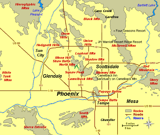 Phoenix Mountain Ranges Map View Over 100 Images On This Map Of The Rocks, Geology, And Geoscenery Of The Valley Of The Sun In Arizona.