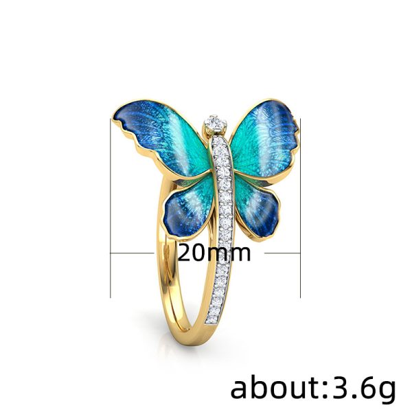 Stunning Gold Tone Blue Butterfly Ring Gemnations