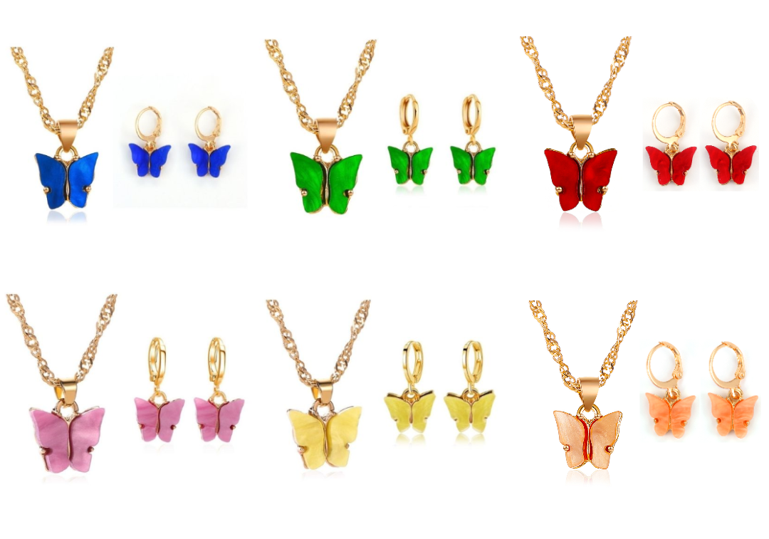 Stunning Gold Butterfly Necklace & Earrings Set Gemnations