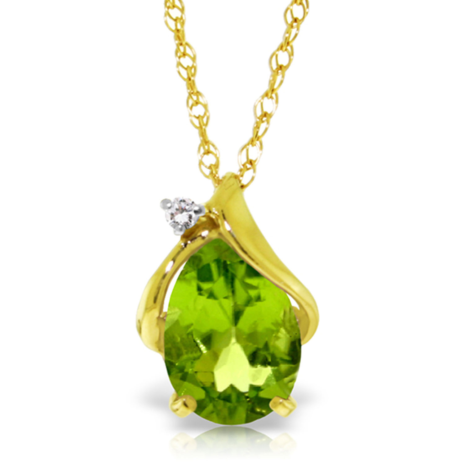 2.13 CTW 14K Solid gold fine Necklace 1624" Diamond Peridot