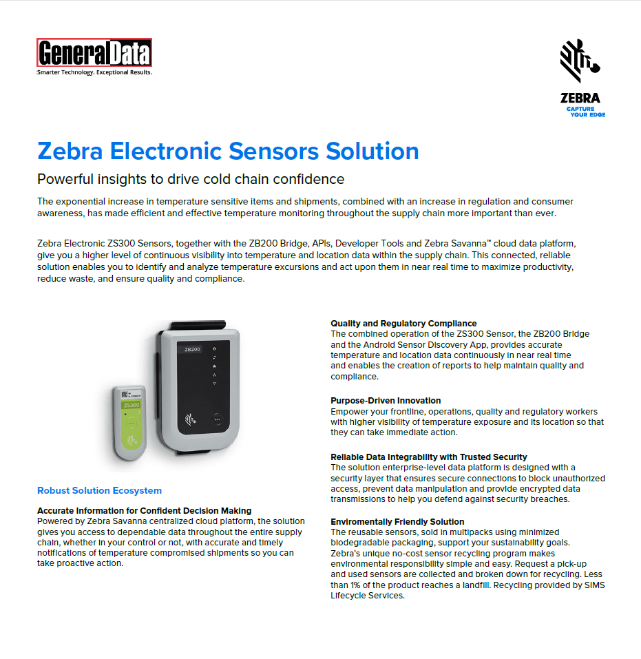 Zebra Electronic Sensors Solution Brochure General Data
