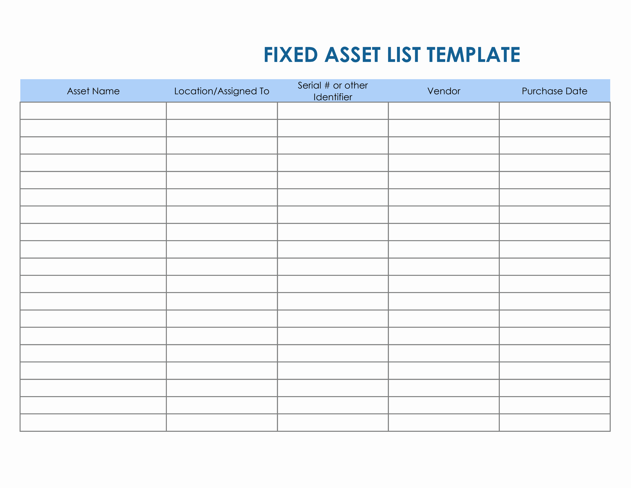 Excel Fixed Asset List Template