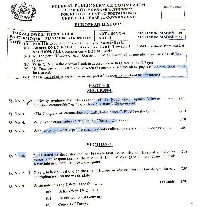 European History CSS 2022 Paper