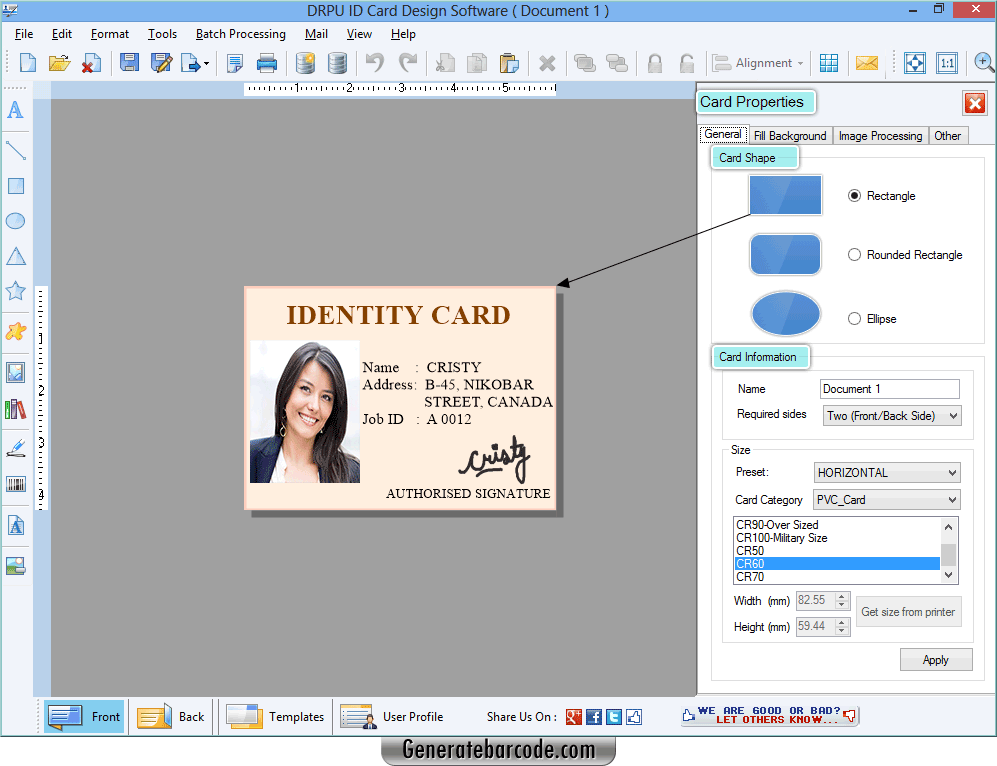 ID card maker software GenerateBarcode