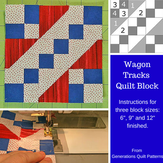 Wagon Tracks Quilt Block Pattern 6", 9" and 12" finished