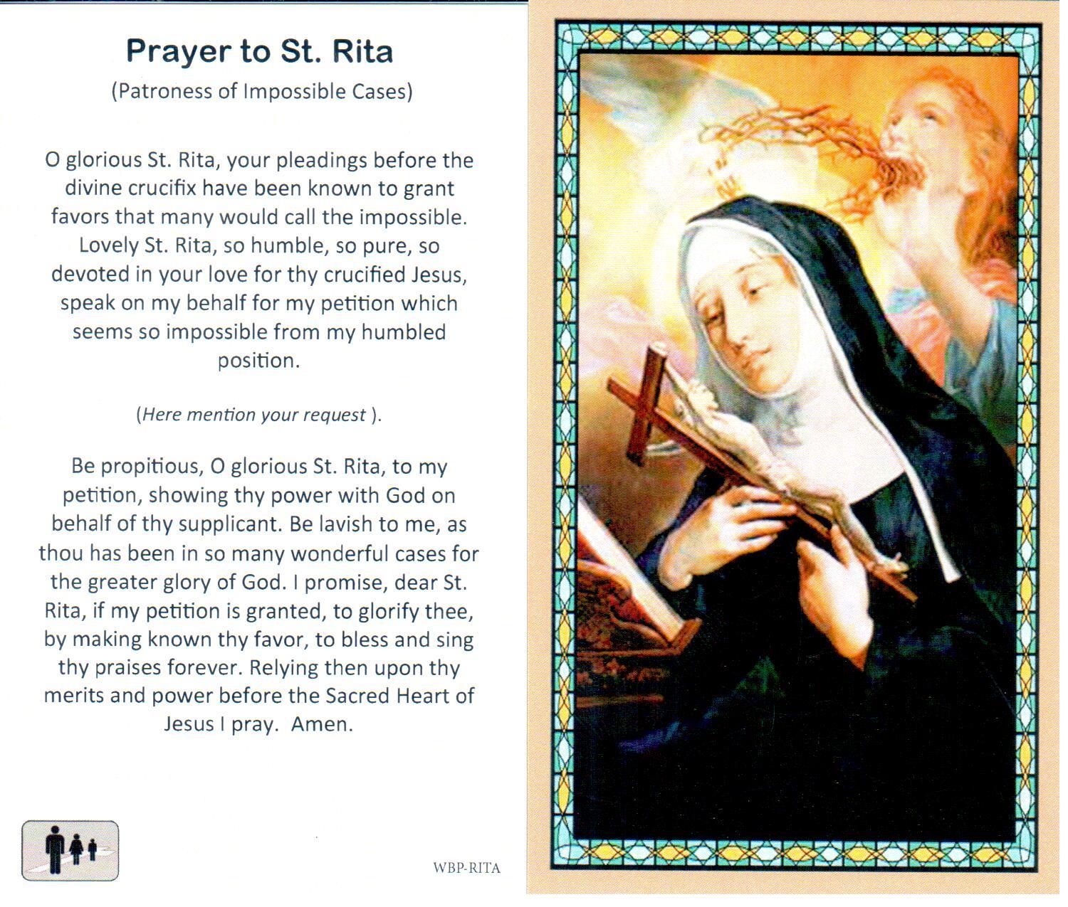 Prayer Holy Card St Rita Laminated Wbprita Rita Saints by