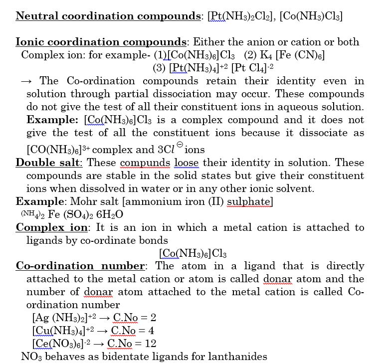 The product so formed is known as coordination compounds Genesis