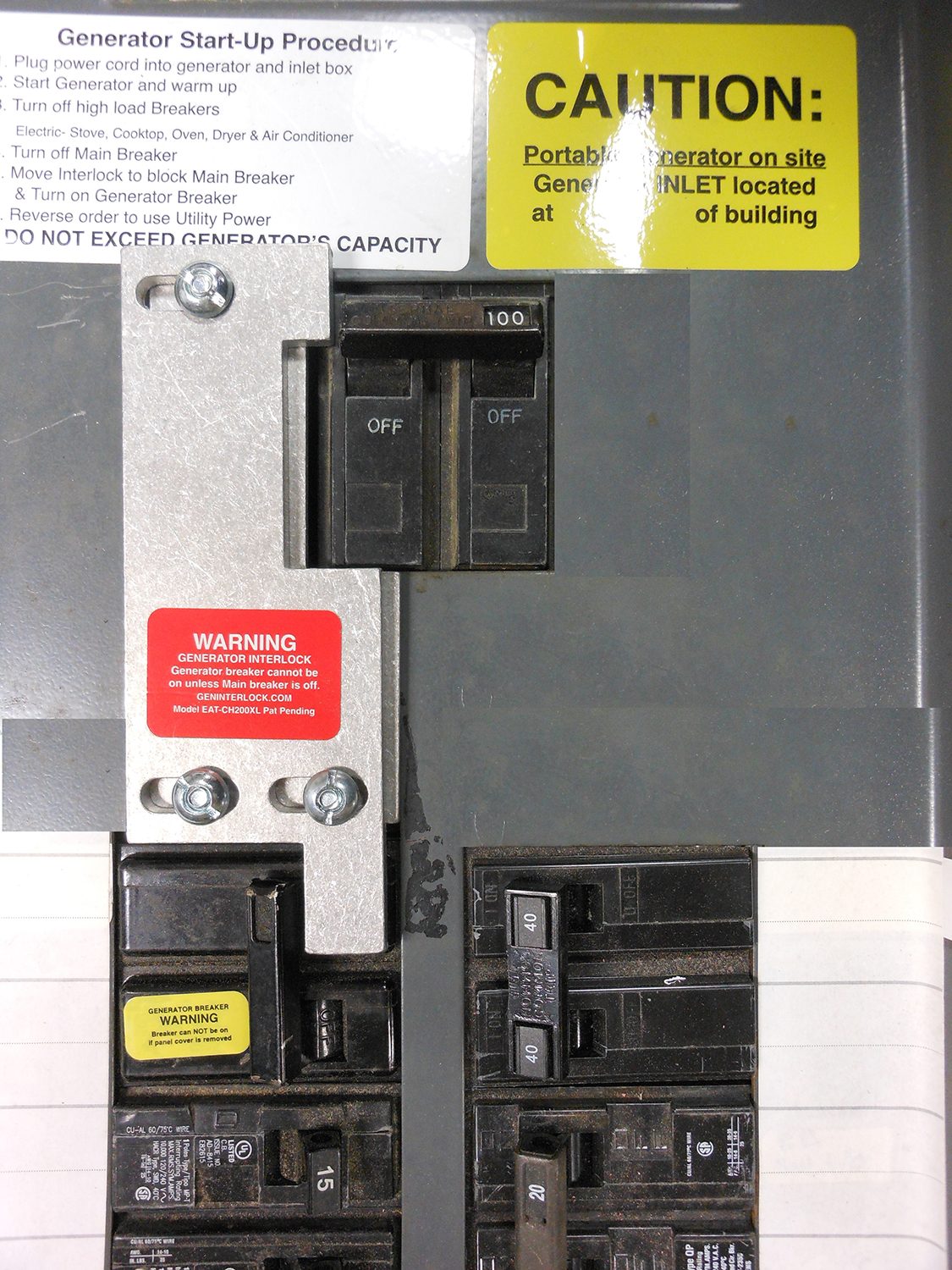 Generator interlock kit GTE Sylvania 100 Amp Panel GenInterlock