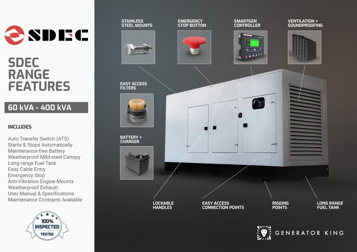 SDEC 100KVA 3 Phase Diesel Generator The Generator King