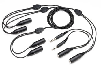 TRIPLE HEADSET ADAPTER/converts one set of radio/intercom mic and phone
