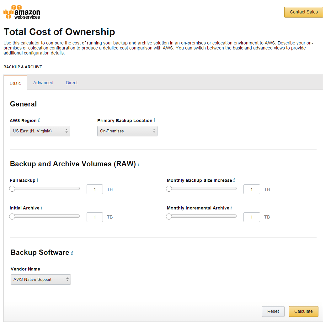 Calculate TCO for storage and backup