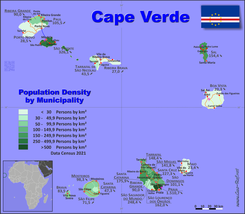 Cape Verde Country data, links and map by administrative structure