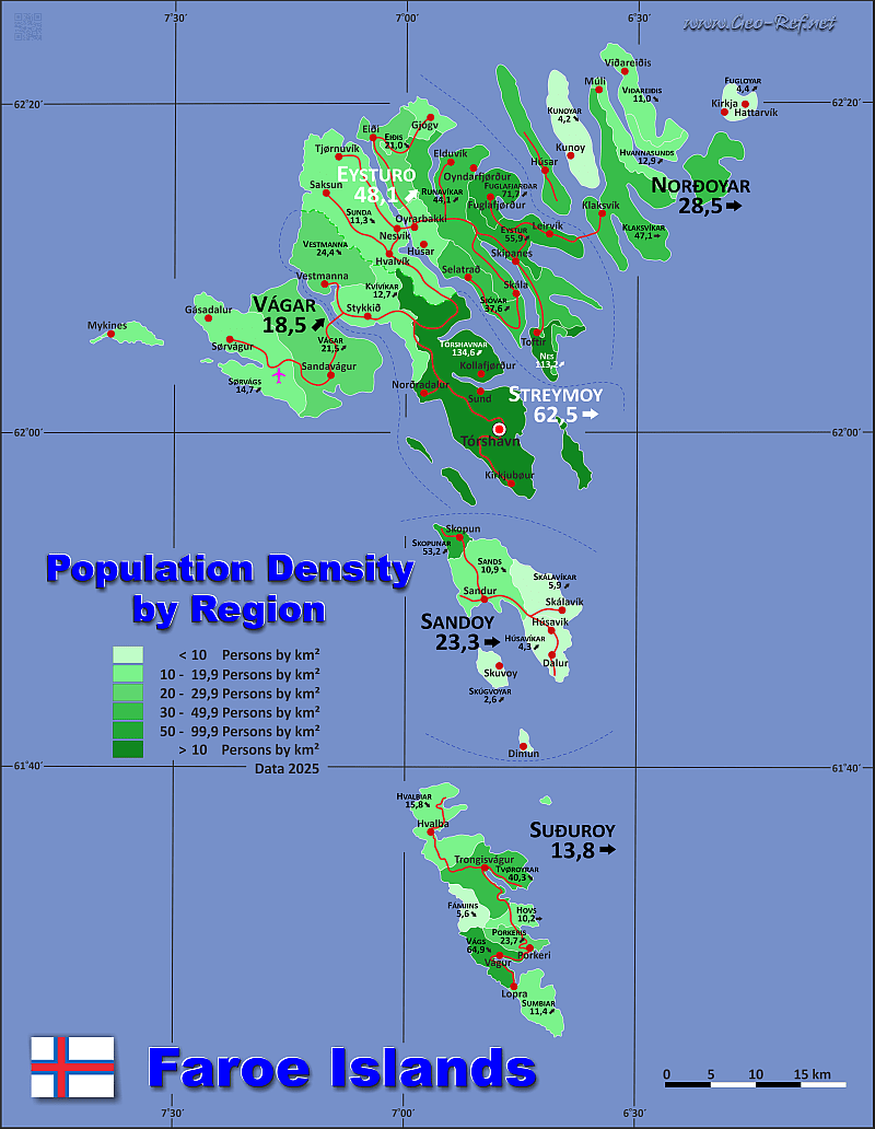 Faroe Islands Country data, links and map by administrative structure
