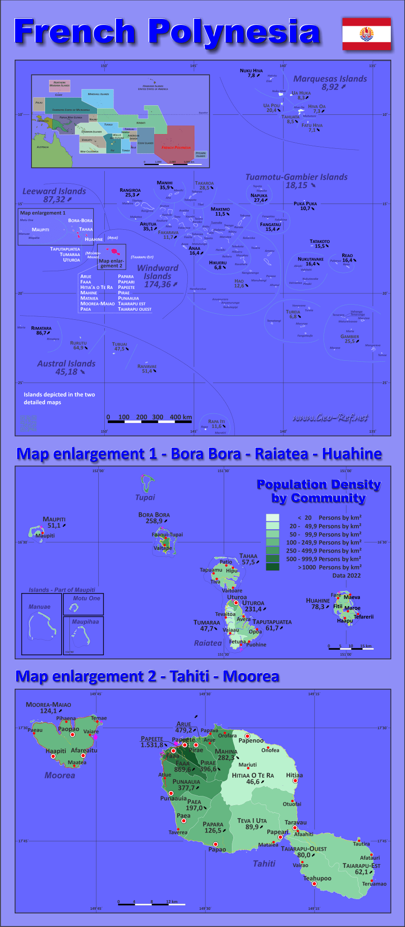 French Polynesia Country data, links and map by administrative structure