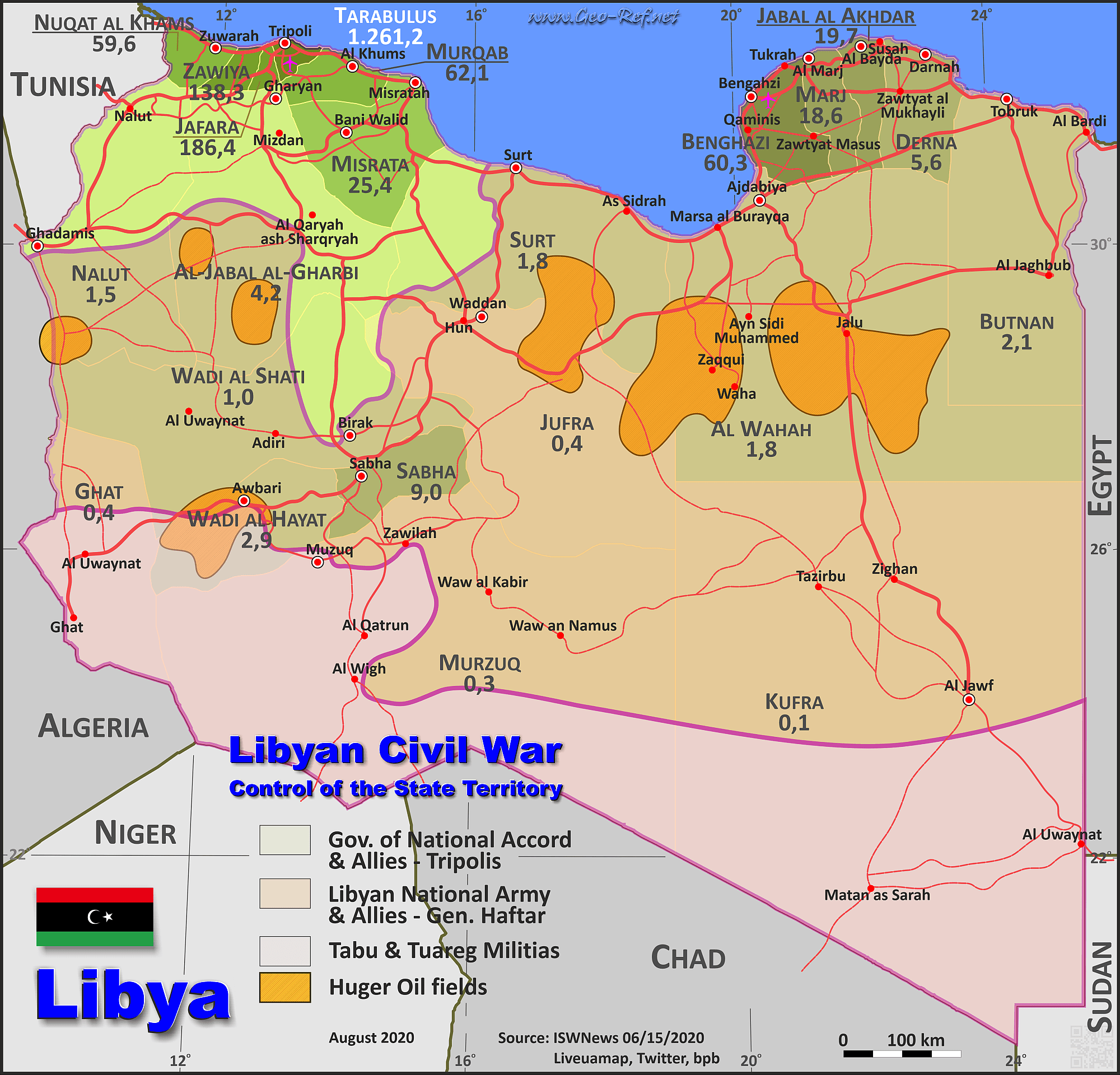 Map Libya Popultion density by administrative division