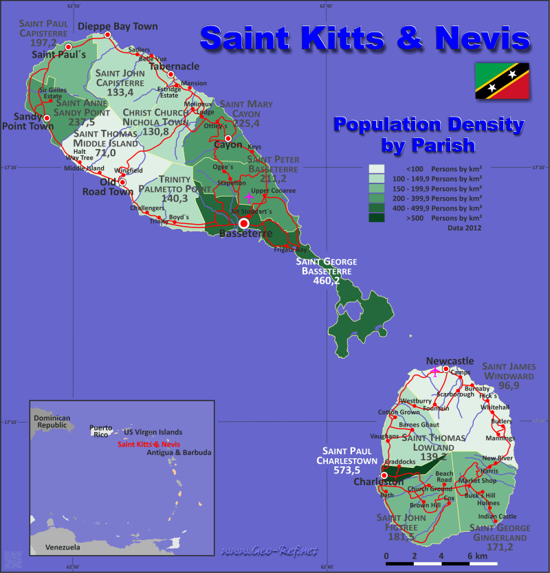 Saint Kitts E Nevis Rios Mappa