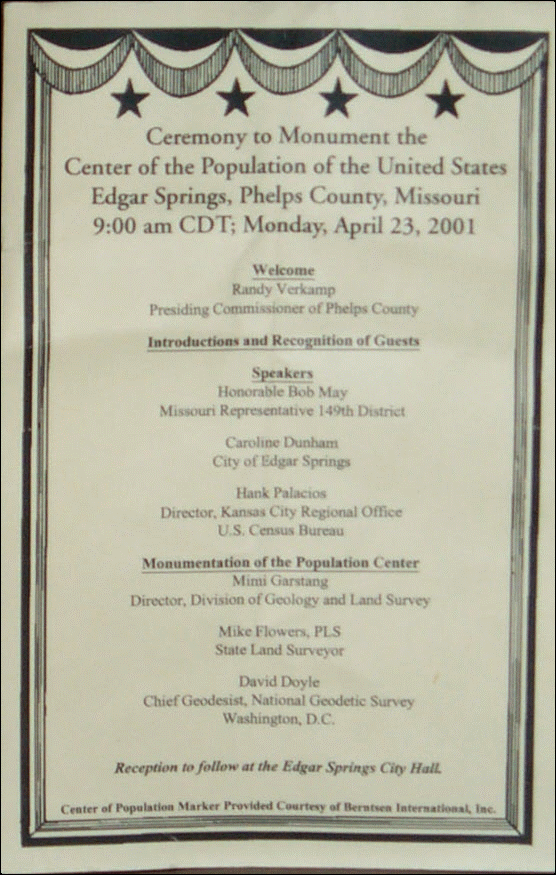 Edgar Springs, MO Center Of Population Ceremony