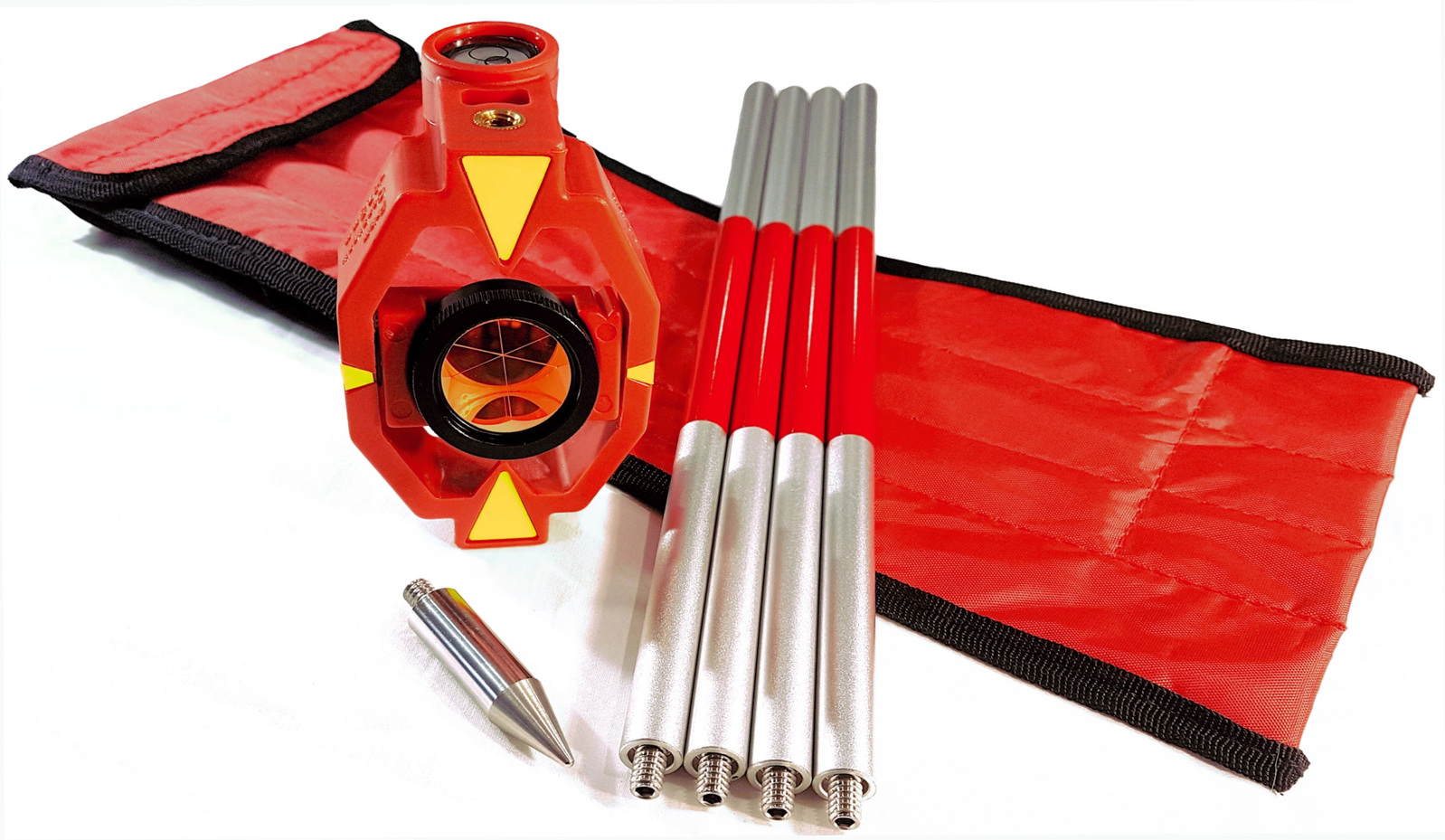 Red Mini Prism with 4 section pole +17.5mm (Leica) constant