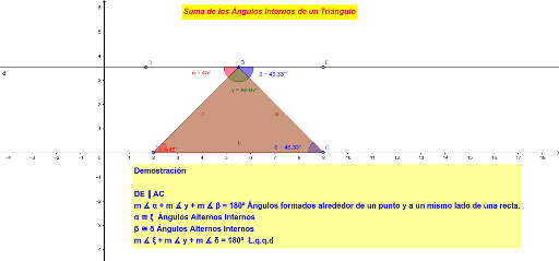 "Suma de los ángulos internos de un triángulo" GeoGebra