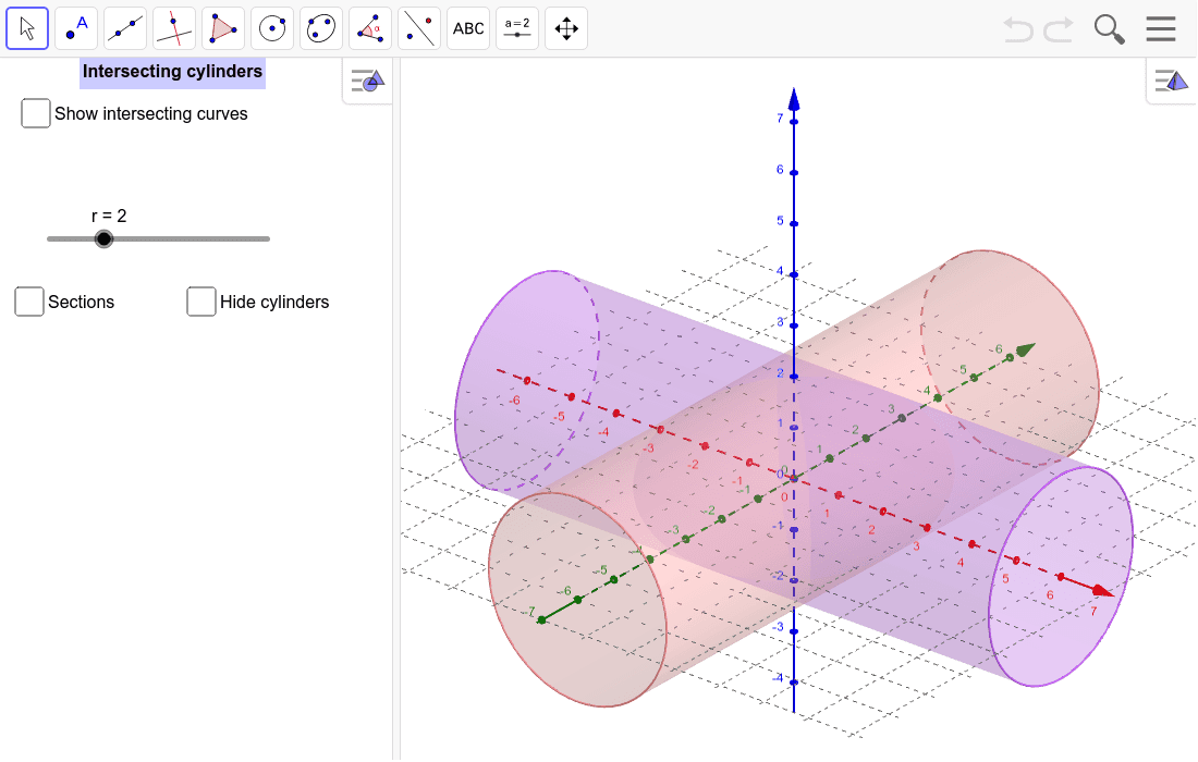 Volume of intersecting cylinders GeoGebra