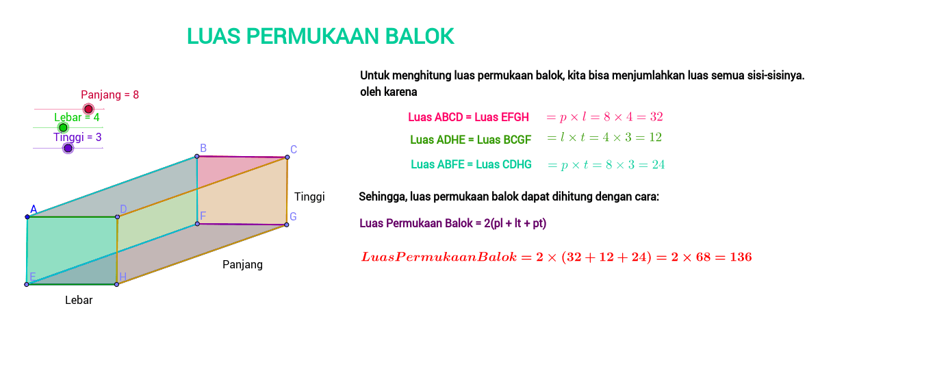 Luas permukaan balok GeoGebra