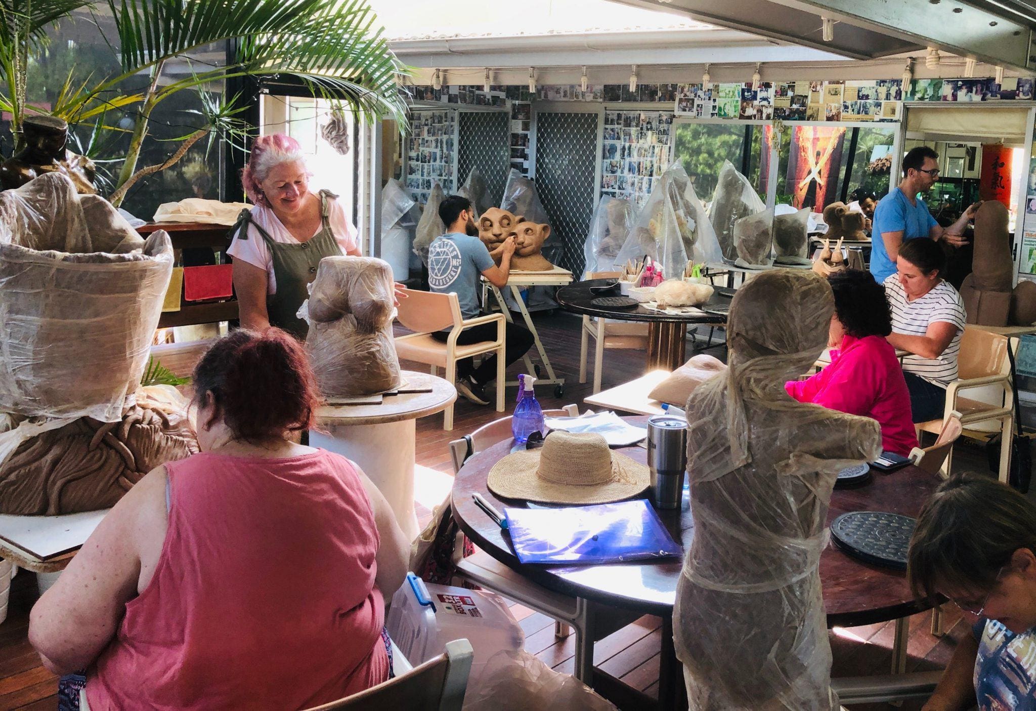 Clay Art Sculpturing class getting ready for the Exhibition