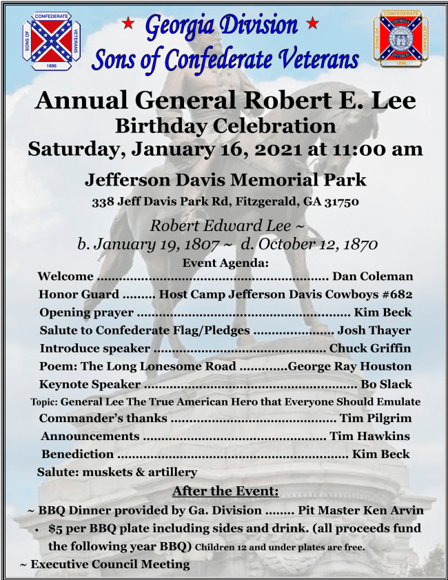 Annual Division Robert E. Lee Birthday Celebration GA SCV
